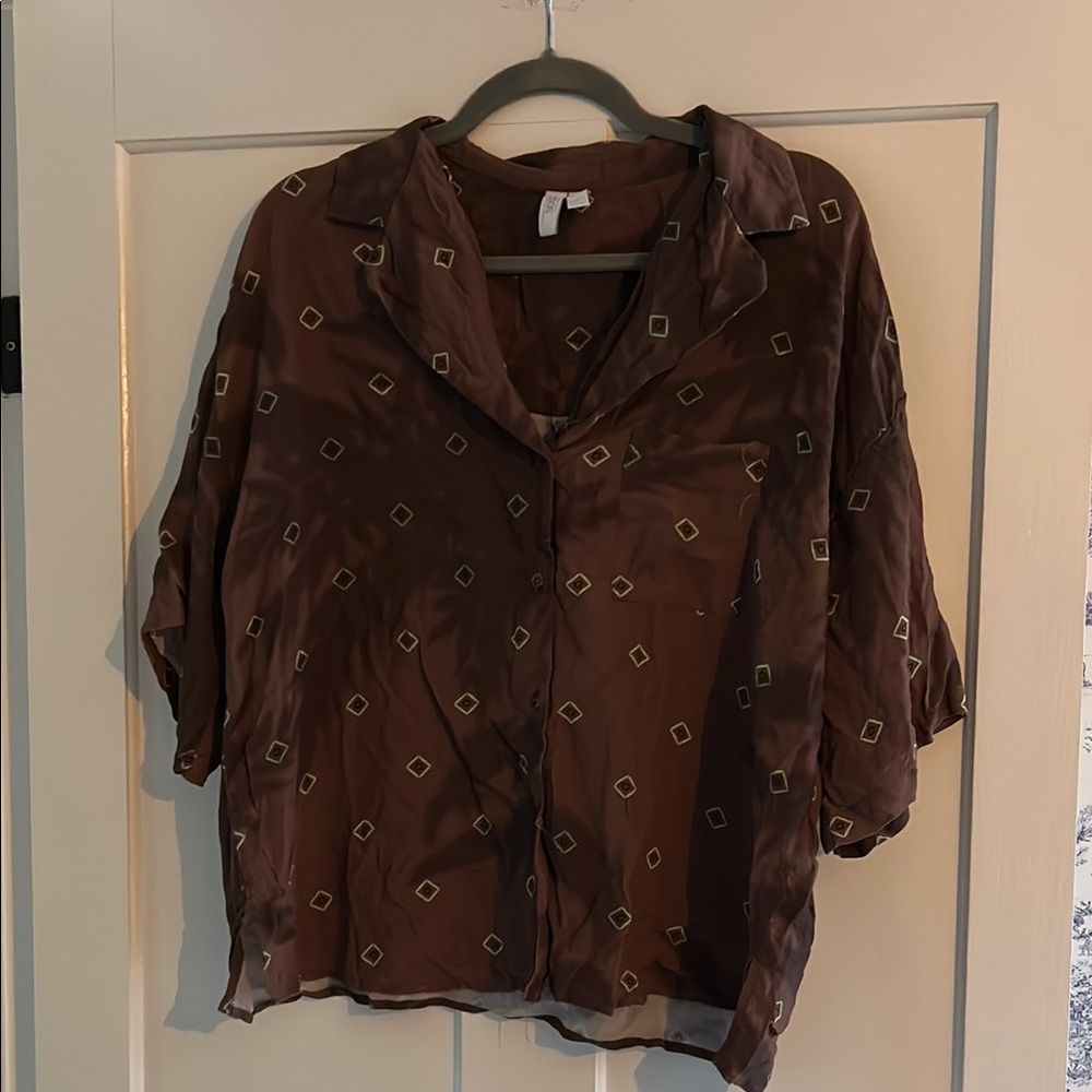 ASOS Brown Oversized Button Down Shirt with Notched Collar